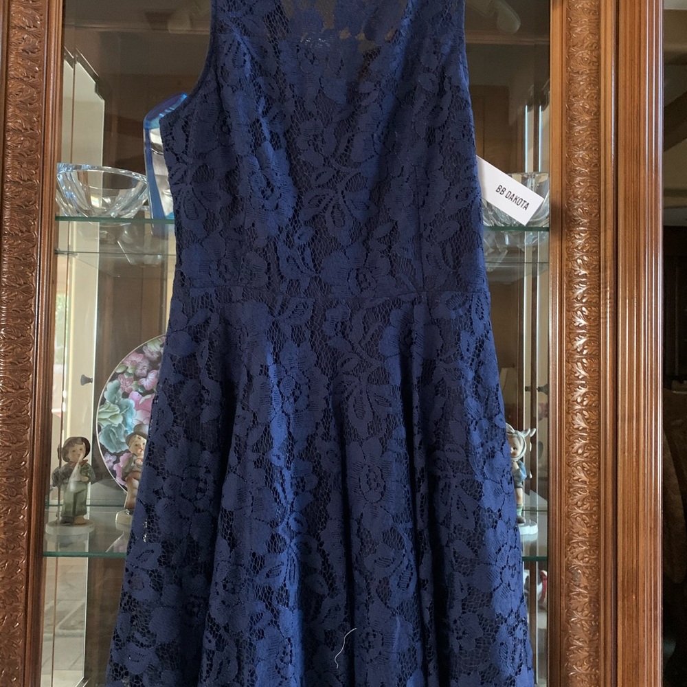 BB Dakota navy blue lace flared dress with tags